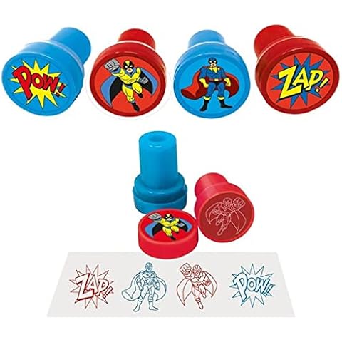 Anilas Complete Superhero Themed 10 Party Bag Fillers & Favours - 10 Assorted Superhero Ink Stamps. (Ideal for Children Aged 3-8) Cover