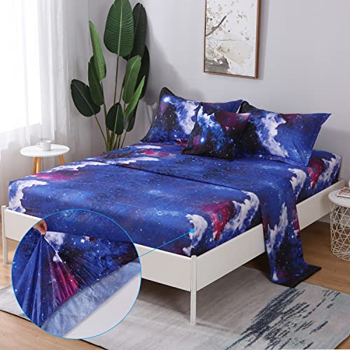 Jqinhome Twin Galaxy Comforter Sets 6 Piece Bed In A Bag, Outer Space Themed Bedding For Children Boy Girl Teen Kids - (1 Comforter, 1 Flat Sheet, 1 Fitted Sheet, 2 Pillowshams, 1 Cushion Cover) #TOP3