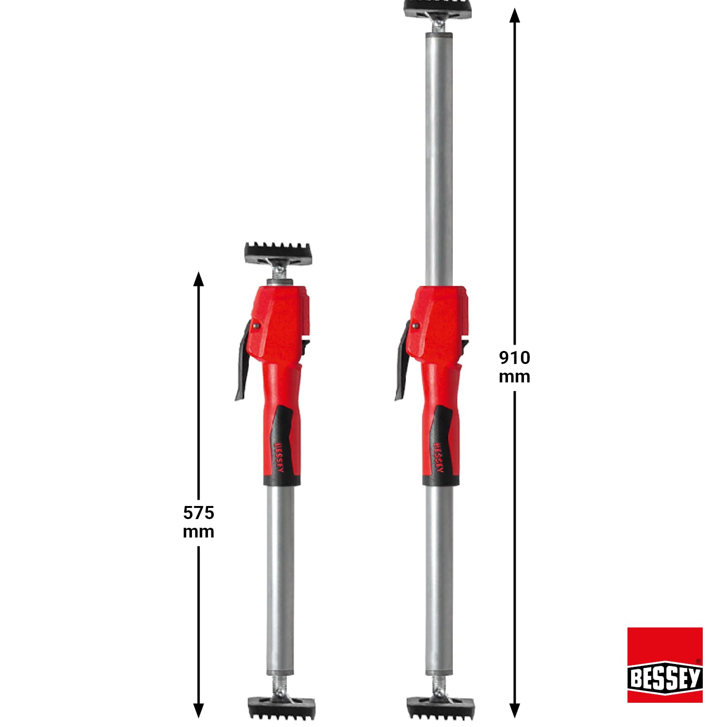 BESSEY Decken- und Montagestütze STE90 mit Pumpgriff, Verstellweg 575-910 mm, äußerst stabile Konstruktion durch hochbelastbare Stahlrohre, Einhandbedienung, Gewicht 1,80 kg
