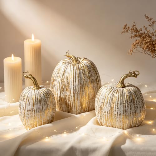 Image of winemana Gold Pumpkins Fall Decor Large Artificial Foam Pumpkin, 3 Pack
