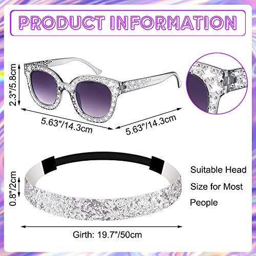 Baanfly 7Pcs 1970s Disco Accessories Women Set Bling Earrings Neckscarf Bracelet Ring Sequin Headband Sunglasses Hippie Costume Fancy Jewelry Kits for Girls 70s Theme Dance Party Abba - Image 4
