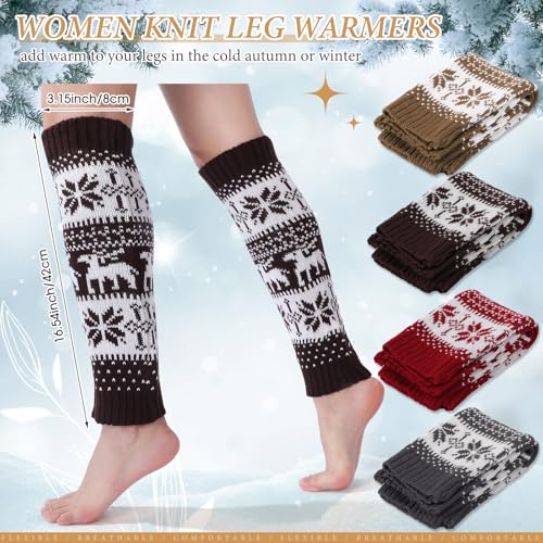 Image of SATINIOR Syhood 4 Pairs Cable Knit Leg Warmers Women Winter Knitted Crochet Knee Boot Stockings Cuffs Long Legging Socks
