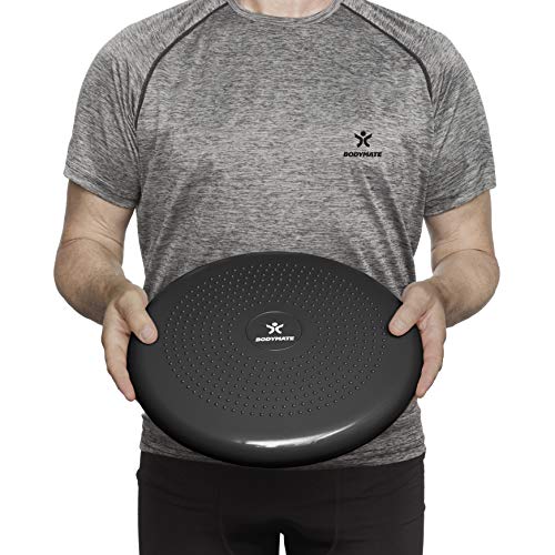 BODYMATE Ballsitzkissen inkl. Pumpe SCHWARZ 34cm Durchmesser - Balance-Kissen, Luftkissen, Balance Pad, Noppenkissen - Core-, Fitness-, Reha-, Koordinations- und Rückentraining