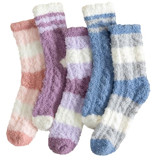 Suphigher Fluffy Socks, Fluffy Socks Womens 4-7, 5 Pairs Cosy Bed Socks for Women Fleece Slipper Girls Fluffy Sleep Socks for Winter Thermal Socks