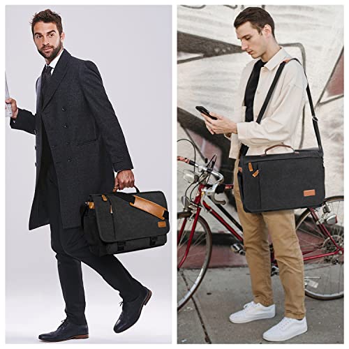 Image of ESTARER Men Messenger Bag 15.6 inch, Computer Work Bag Water-resistant Canvas, Laptop Shoulder Bag Briefcase Satchel, Dark Grey