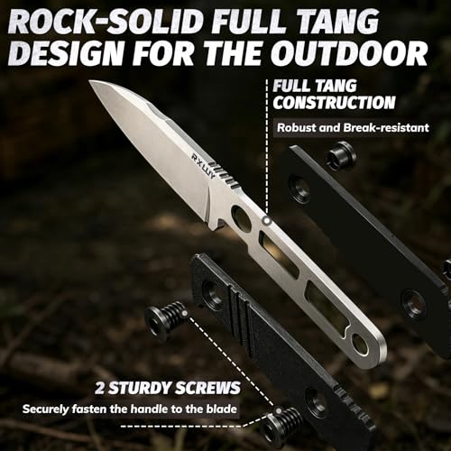 RXLUY Fixed Blade Knife with Sheath, 14C28N Full Tang Steel Blade, Tactical Survival EDC Utility Knives with G10 Handle, Adjustable Kydex Sheath Belt Clip for Camping Hunting Hiking Gardening (Black) - image 2