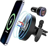 KKM Magnetic Wireless Car Charger for iPhone 12/12 Pro/12 Mini/12 Pro Max, 15W Fast Car Charger Mount Compatible with Magsafe Charger, Auto-Clamping Air Vent Clamp Car Mount Holder Charger