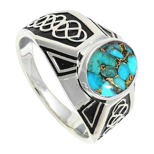 SILVERNROCK Blue Copper Turquoise Gemstone Silver plated Meditation Ring Handmade For Men Women Jewelry ERG1170BI(US-10.5)