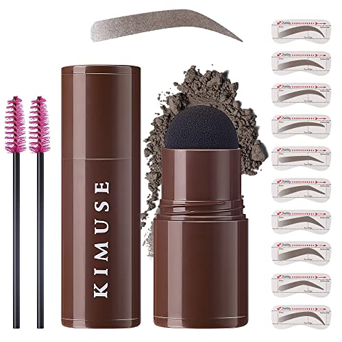 KIMUSE Eyebrow Stamp and Eyebrow Stencil Kit, One Step Brow Stamp, 10 Eyebrow Stamp Stencils Kit and Brow Stamp Shaping Kit, Brown Eyebrow Stamp Powder, Waterproof, Long-lasting (DEEP BROWN)