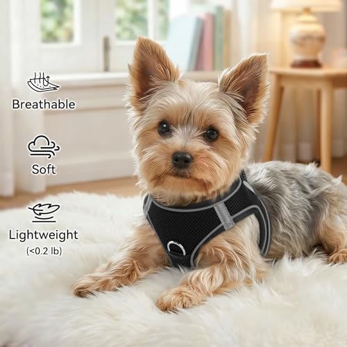 Joytale Hundegeschirr, Reflektierend Weich Gepolstert Hunde Geschirr, Air-Mesh Atmungsaktiv Brustgeschirr für Mittelgroße Hunde, XL, Schwarz