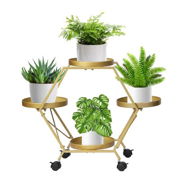 Eminence Lifestyle Plant Stand Metal Outdoor Indoor Garden Decor Flower Pot Rack Iron with Wheels (Gold) (B0CD5HTPBP) Amazon Price History, Amazon Price Tracker
