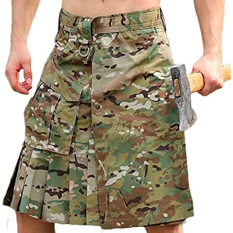 CyberDyer Scottish Camouflage Utility Kilt Traditional Men's Utility Kilt Pleated Costume with Cargo Pocket (Camo) Cover