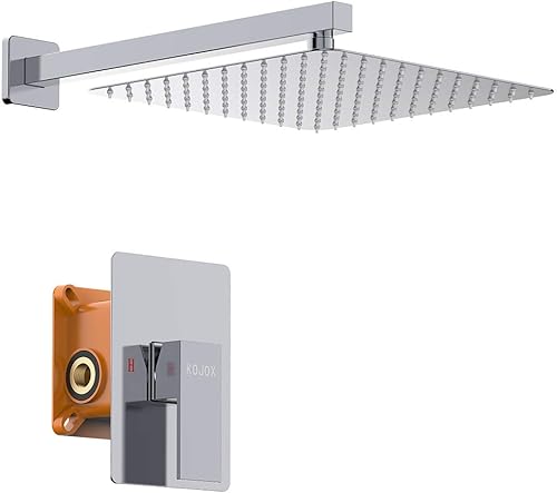 KOJOX Sistema de ducha con cabezal de ducha de lluvia, válvula de ducha de una sola función, juego de ducha combinado con kit de moldura (10