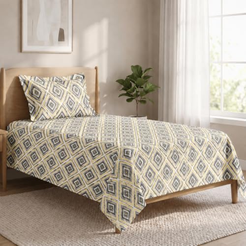 Image of LANE LINEN Symphony | 100% Cotton Sheet Set | Soft & Breathable Fabric | 2 Piece (1 Bedsheet + 1 Pillow Cover) | Single Bed Sheet Set - Obsidian Marquise