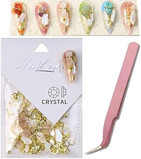 Big Mix Sizes Nail Art Decoration Stone Nail Art Jewelry Crystal Stone Nail Decoration Stone 3D Nail Art Shell Piece -with Professional Tweezers (Jade Powder)