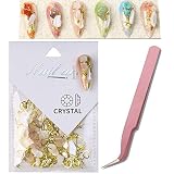 Big Mix Sizes Nail Art Decoration Stone Nail Art Jewelry Crystal Stone Nail Decoration Stone 3D Nail Art Shell Piece -with Professional Tweezers (Jade Powder)
