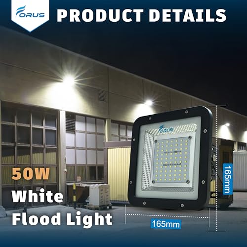 Image of Forus 50W LED Flood Light 4 Years Warranty, IP67 Waterproof Outdoor LED Floodlight, High Mast Focus White Color Light, Energy Efficient Halogen Replacement for Factory, Garage, Parking, Garden (1 PC)
