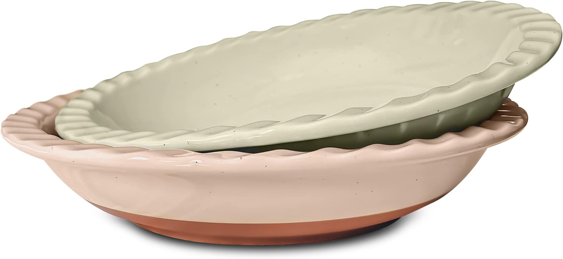 MORA CERAMICS HIT PAUSE Classic 9 Inch Round Pie Pans Set of 2 - Dishwasher and Oven Safe, Shallow Pans for Baking Apple/Pumpkin Pies, Quiche, Rolls, etc.
