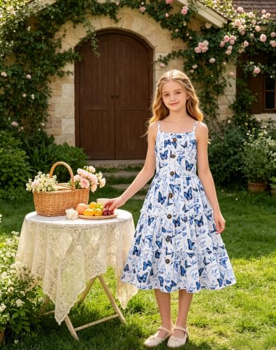 Image of Enlifety Girls Dress Hawaiian Spaghetti Straps Dresses Summer Sundress Size 6 12T