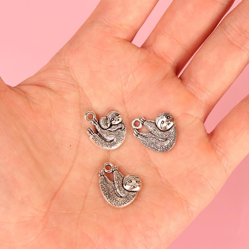 100pcs Antique Silver Sloth Charm Pendants - Vintage Alloy Cute Animal Design, 17x15mm DIY Handmade Jewelry Making Accessories - Image 4