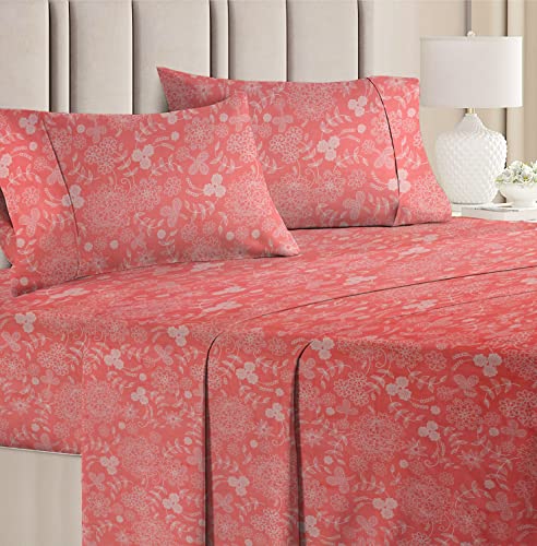 Image of BSB Home Double Bedsheet with 2 Pillow Covers | 144 TC Soft Brushed Microfiber - Breathable & Wrinkle Free - 3 Pcs Set | Red Black (Big Flower)