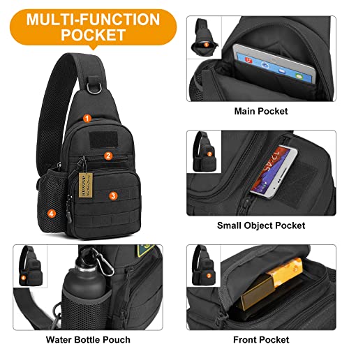 HUNTVP Taktisch Brusttasche Military Schultertasche Tactical Chest Sling Pack MOLLE Armee Crossbody Bag Militärisch Umhängetasche Mini Single Strap Rucksack für Reisen Wandern Camping,Typ-1 Schwarz