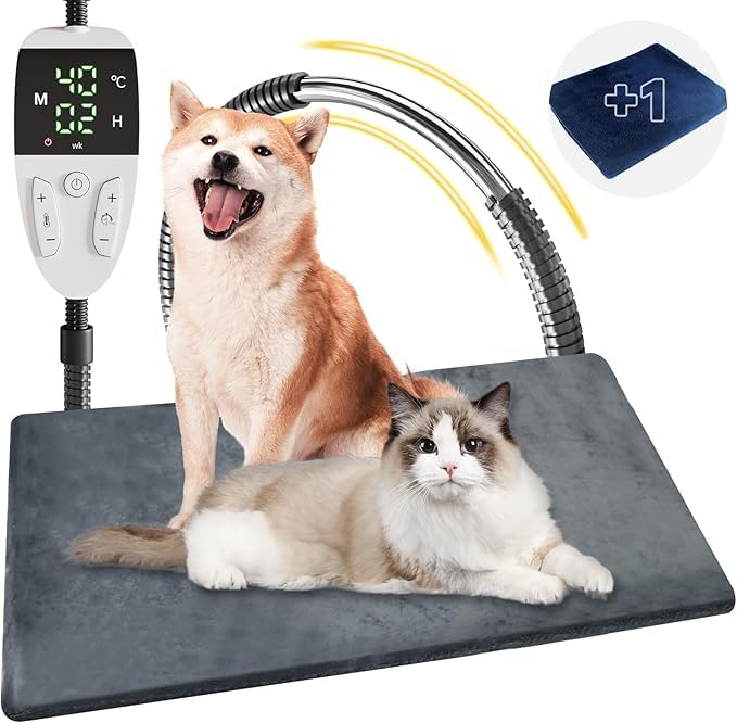 ペット用ホットカーペット【ペット専門家铃木監修】70x45cm ペットヒーター 犬 猫 30℃～60℃温度調節可能 13段階タイマー機能 恒温機能 PSE認証済みペット ヒーター 噛み癖対策 金属スパイラル管付き カバー2枚洗濯可能 過熱保護 防水 暖房器具