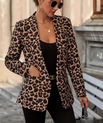 utcoco Women 2025 Fashion Leopard Blazers Business Casual Open Front Blazer Work Office Suit Jackets with Pockets3