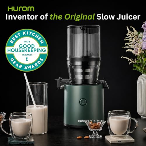 Image of Hurom H320 Cold Press Juicer | Ultra Low Pulp | Slow Juicer | Hopper Fits Whole Produce | Ultra Quiet Motor | Easy Assembly | Cold Press Masticating Juicer, 15 Years Warranty (Green with Strainer)