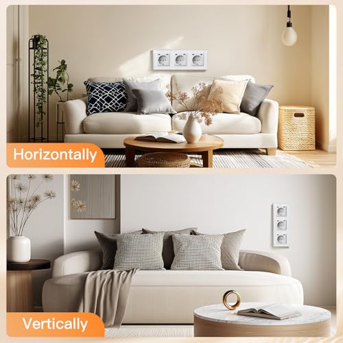 BSEED Schuko Steckdose mit Type C 20W Schnellladeger&auml;t, Typ C + Typ C Steckdose Unterputz, 4 Fach EU-Standard Wandsteckdose mit Glas Platte, 299mm, Wei&szlig;