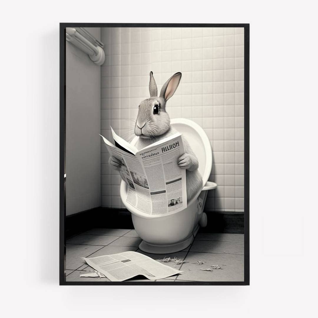 gfc Funny Bathroom Toilet animal Print Picture Poster rabbit on a toilet reading newspaper A4 UNFRAMED wall art Home decor Decorating