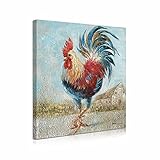 Arte de pared de gallo para decoración de cocina: decoración de pared vintage de granja fotos de gallo para cocina, imágenes de granja doradas, coloridas pollo, plumaje, gallo, decoración en lienzo,
