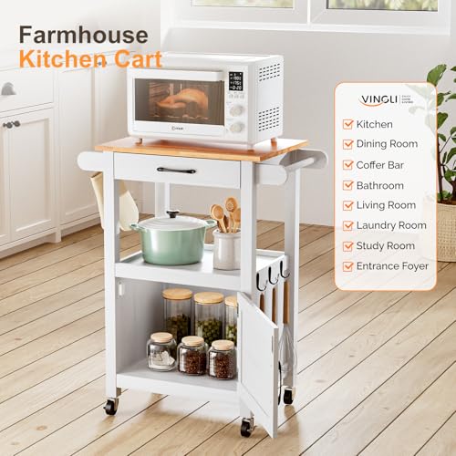 Bonnlo Kitchen Island on Wheels with Barn Door, Rolling Kitchen Trolley Cart with Drawer & Towel Rail, Mobile Storage Cabinet for Kitchen, Dining, Living Room, white - Image 8