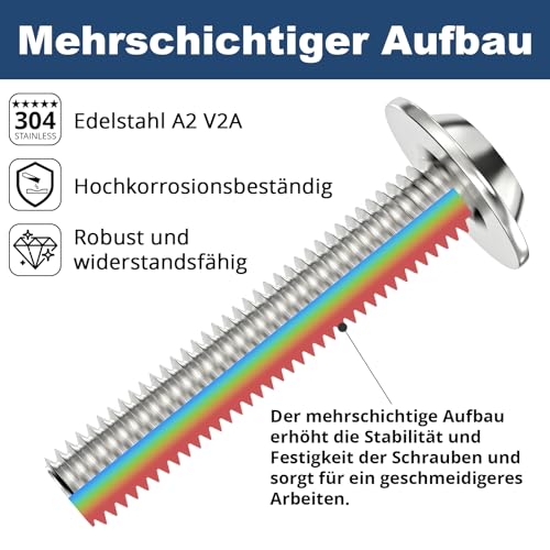 20 Stück M4 x 30 mm Linsenkopfschrauben mit Flansch Torxantrieb Edelstahl A2 V2A Schrauben Vollgewinde mit Torx Schlüssel