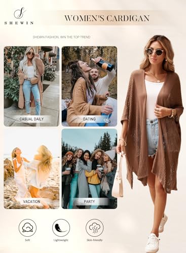 Image of SHEWIN Cardigan Sweaters for Women 3 /4 Sleeve Open Front Cover Up Crochet Lightweight Summer Cardigans Sweater