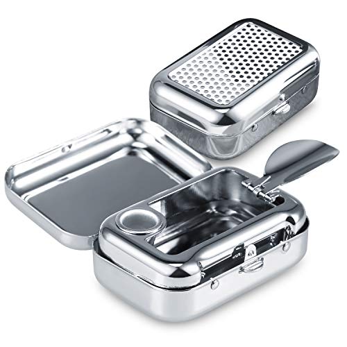 Zigaretten Taschenascher, Yosemy Mini-Aschenbecher,Taschenaschenbecher,Reise-Aschenbecher,Aschenbecher für unterwegs,Reiseaschenbecher aus Metall mit Zigarettenablage,rechteckige Dose