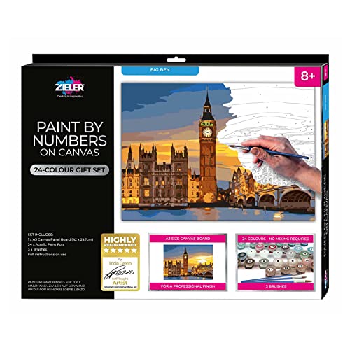 Pintura por números para relajarse en casa pintando el Big Ben en lienzo A3