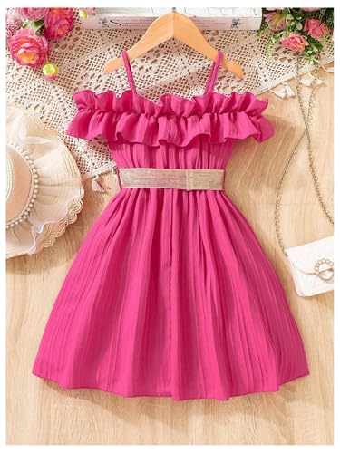 WDIRARA Toddler Girl's Cold Shoulder Ruffle Trim Dress Belted Swing A Line Dresses2