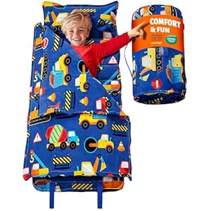 Nap Mats for Preschool Ages 3-5 | Toddler Sleep Mat | Soft & Non-Toxic Nap Mat Fabric with Pillow | Toddler Nap Mats for Daycare & Kindergarten | Construction Theme