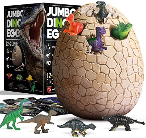 Byncceh Jumbo Dinosaur Egg Dig Kit Easter Dino Egg Kit for Kids Discover 14 Different Dinosaur Toys Archeology Paleontology Educational Science Kit for Kids 6-8, Birthday Party Gifts for Boys & Girls