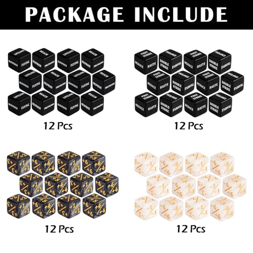 48 Pieces Abilities Keywords Counter Dice Black MTG Dice Counters Bulk Creature Stats Buff Tokens Dice Set for Magic The Gathering, MTG, TCG, Card Games Accessories