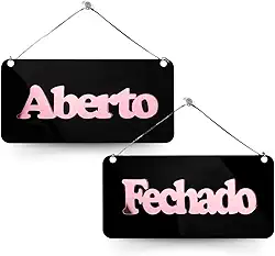 Placa Acrílica Frente Verso Aberto Fechado Ventosa Preto (Preto e Rosa)