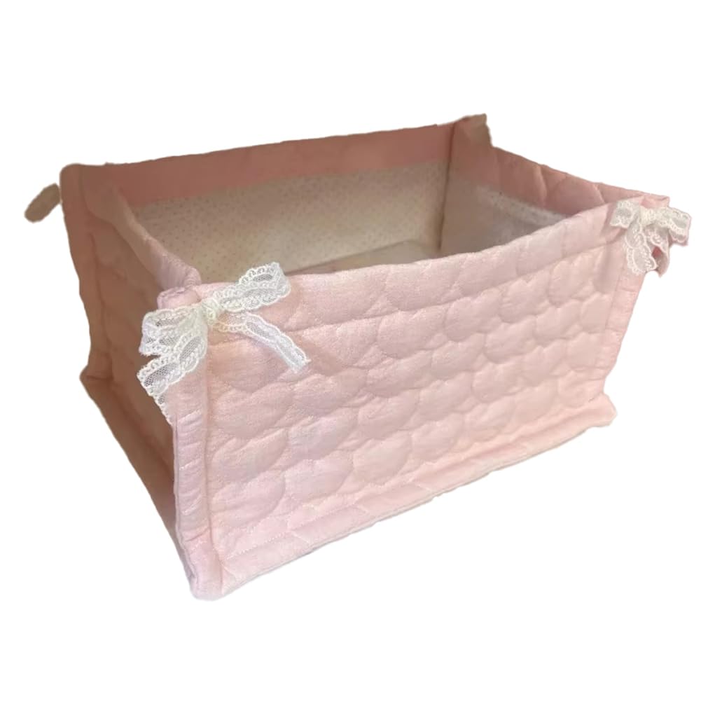 Myqqhbs Fabric Quilted Storage Basket Desktop Organizer Fabric Storage Basket Fabric Home Decoration Pink