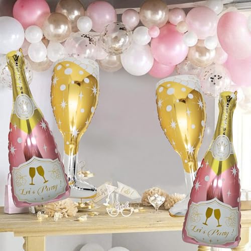 4 Pcs Champagne Balloons, Huge Rose Gold Champagne Bottle Goblet Aluminum Foil Balloons for Birthday, Bachelorette, Bridal Shower, Wedding, Anniversary, Engagement Party Decorations Supplies - Image 8