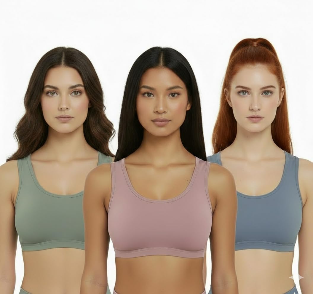 fashionez Women’s Seamless Padded Sports Bra Pack of 3 – Non-Wired Stretchable Light Support Gym Bra (Multicolor)-picture-22