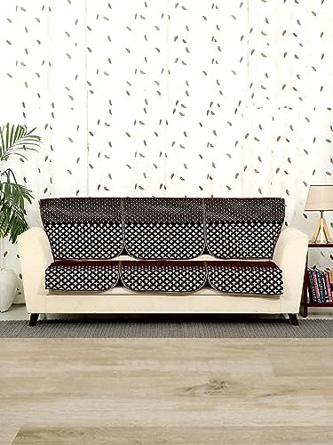 Image of Premium Jaquard Velvet Fabric Sofa Cover for 5 Seater Sofa /3+1+1 Seater Sofacover Slipcover 5 Seater with 6 Pcs of Arms Included, Star Design Coffee Color