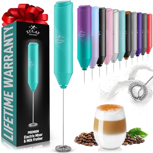 Image of Zulay Kitchen Milk Frother Handheld Battery Operated - Electric Drink Mixer for Coffee, Lattes, Cappuccinos, Matcha & Hot Chocolate - Portable Foam Maker & Coffee Bar Accessory - Cool Tide