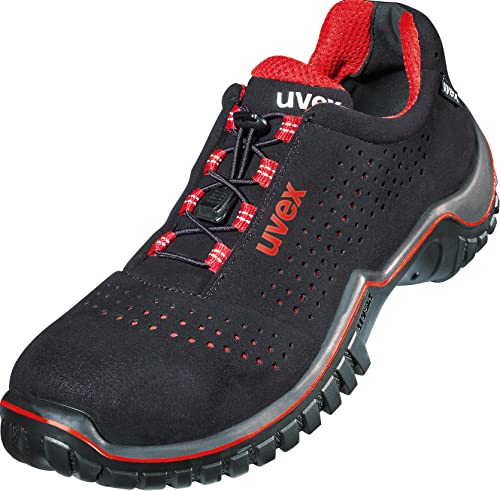 Uvex Motion Style Halbschuh, Sicherheitsschuhe S1 SRC, Arbeitsschuhe für Herren, Schwarz/Rot, Größe 42