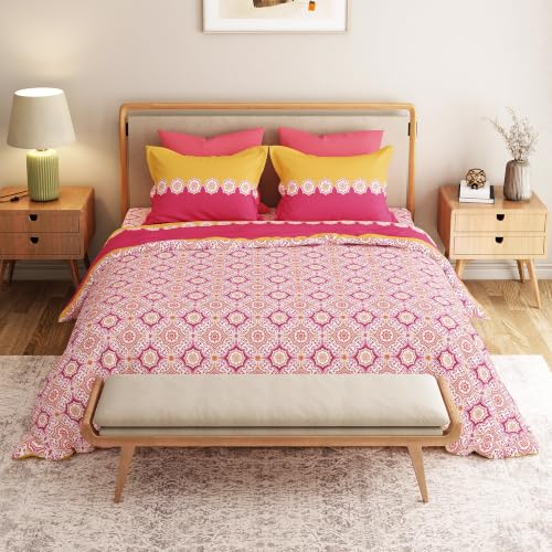 Image of Mytrident Bedsheet for Double Bed King Size |108 inch x 108 inch | Meadow Pink