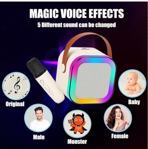 Image of Fun Flicks Karaoke Machine with Wireless Mics, Bluetooth Speaker, RGB Lights, 5 Voice Effects, Portable Sound System for Home, Party, Outdoor, for Kids & Adults (1 MIC with Speaker Set)